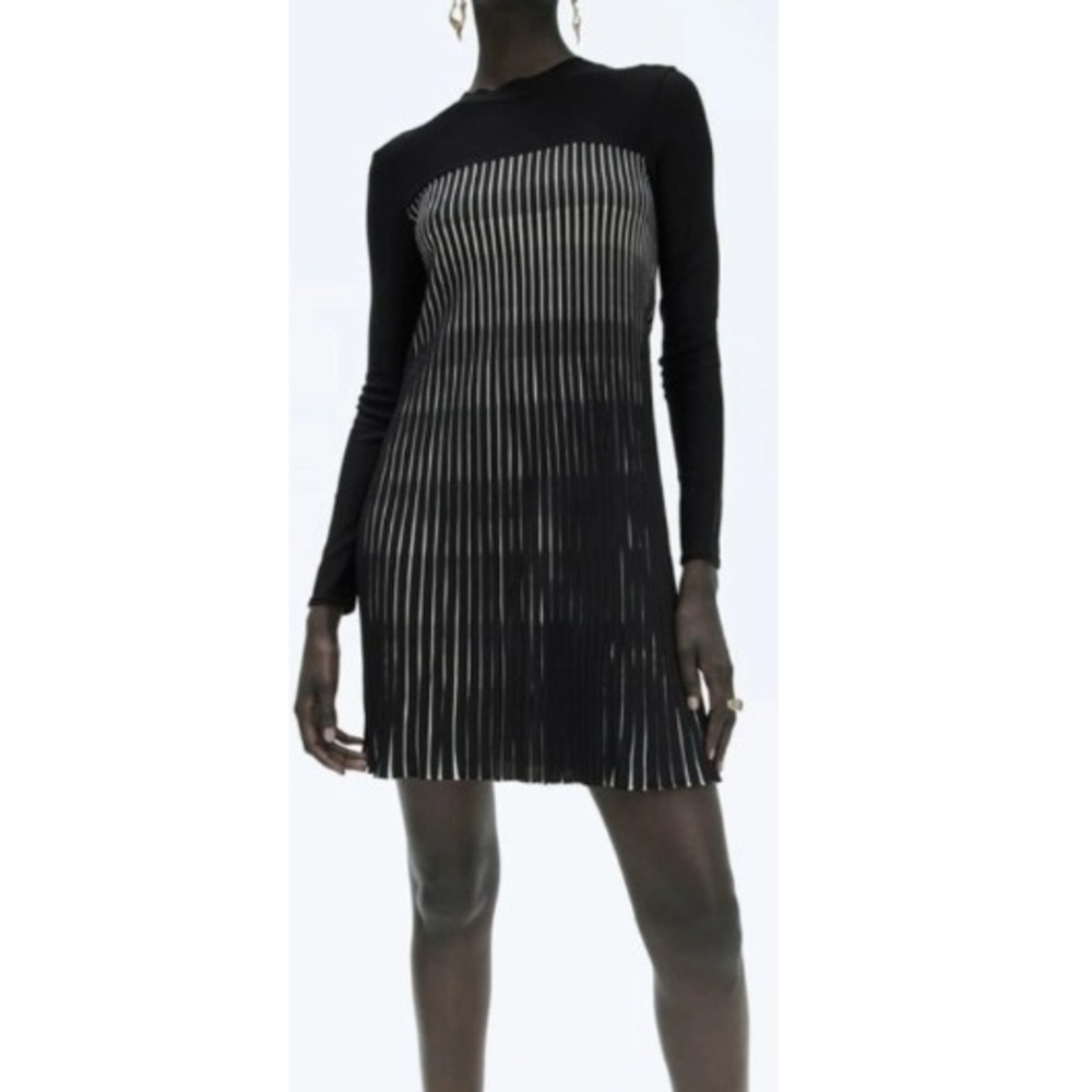 Black Long-Sleeve Fringe Shift Dress
